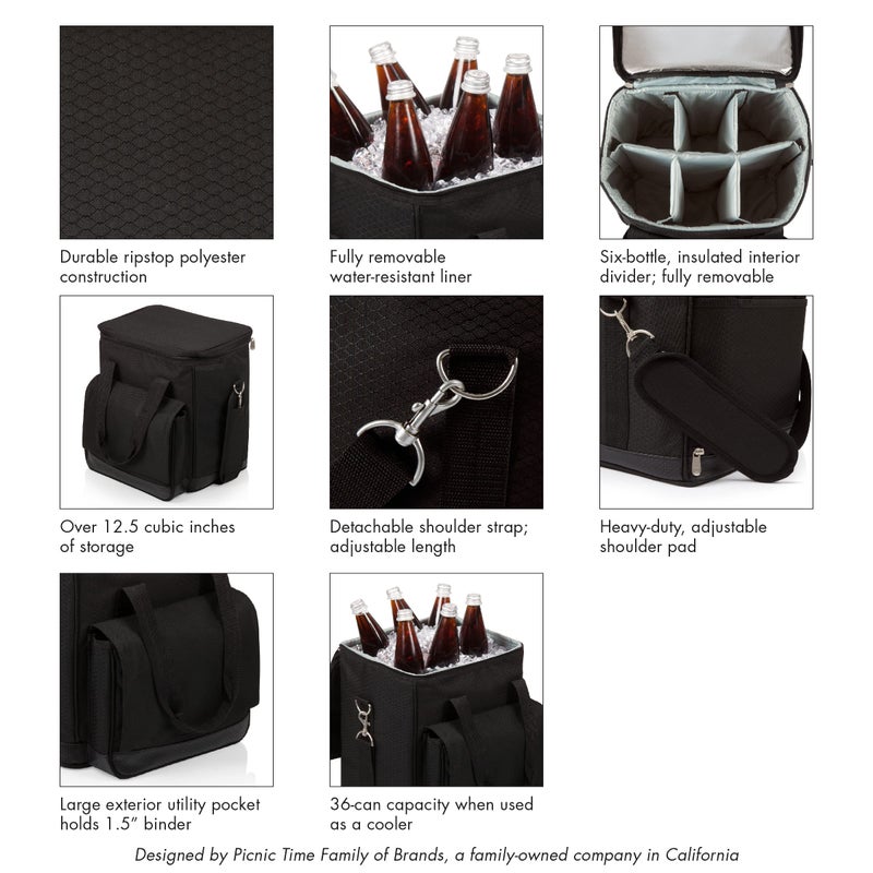PICNIC TIME Cellar 6-Bottle Wine Carrier & Cooler Tote, Insulated Padded Wine Cooler Bag for Travel, Portable Bag with Polyester Exterior and Water-Resistant Base, (Black with Gray Accents) - Image 3